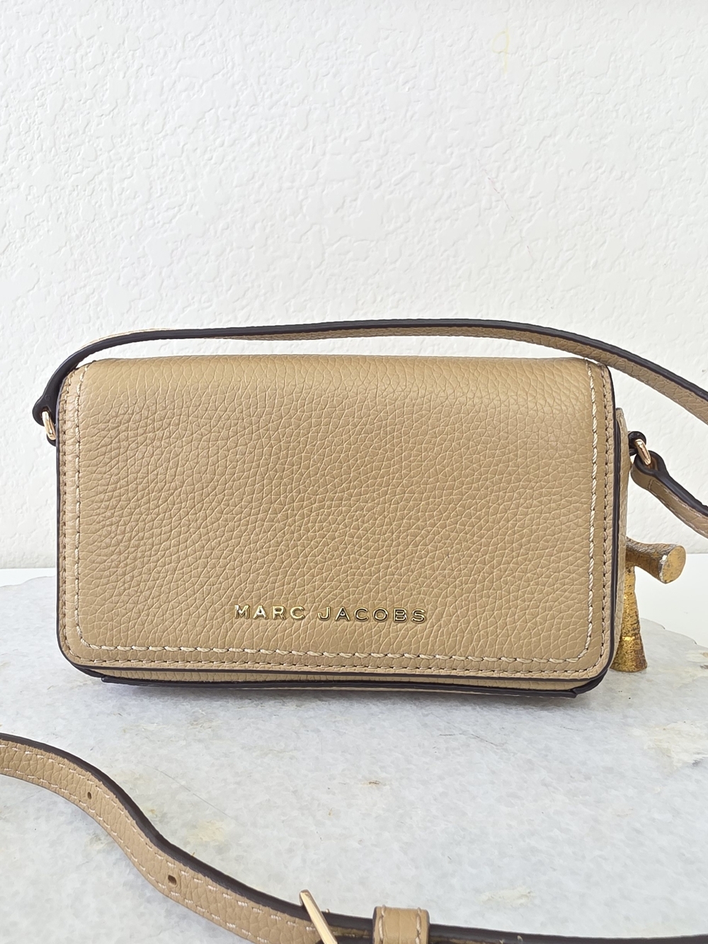 Marc Jacobs Pebbled Tan Leather Crossbody with Gold Logo